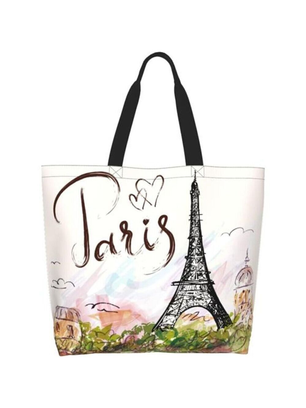 Colorful Paris print Tote Bag For Women, Large Shoulder Foldable Reusable